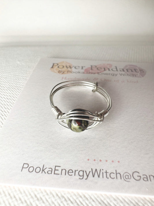 Pooka the Energy Witch - Wire Wrap Ring - Silver Colored Wrap  - Dragon's Blood