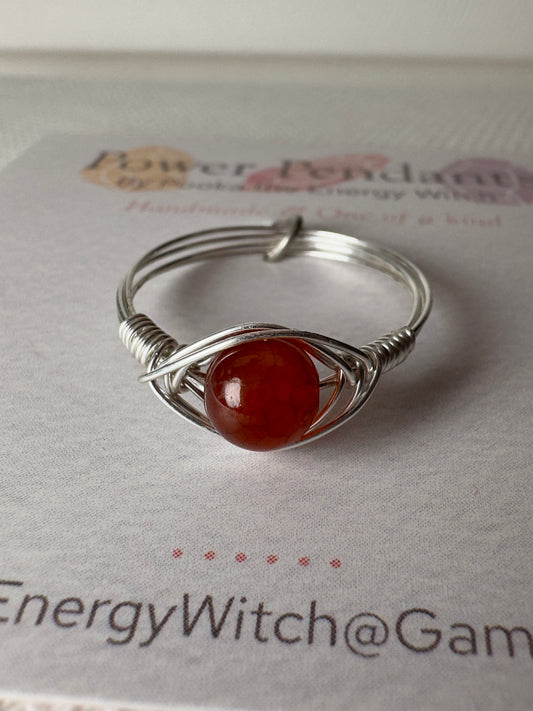 Pooka the Energy Witch - Wire Wrap Ring - Silver Colored Wrap  - Fire Agate