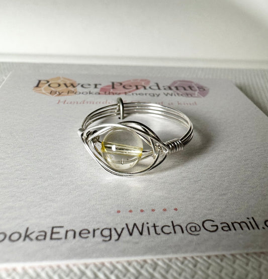 Pooka the Energy Witch - Wire Wrap Ring - Silver Colored Wrap  - Citrine