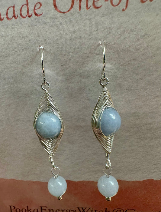 Pooka the Energy Witch - Sterling Silver Wire Wrap Earrings- Aquamarine