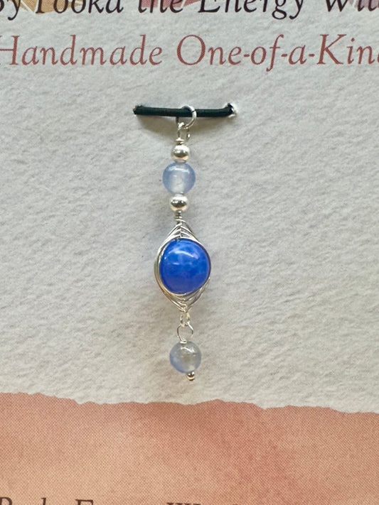 Pooka the Energy Witch - Wire Wrap Pendant - Blue Fire Agate - Sterling Silver Wire Wrap - Gemini, Pisces