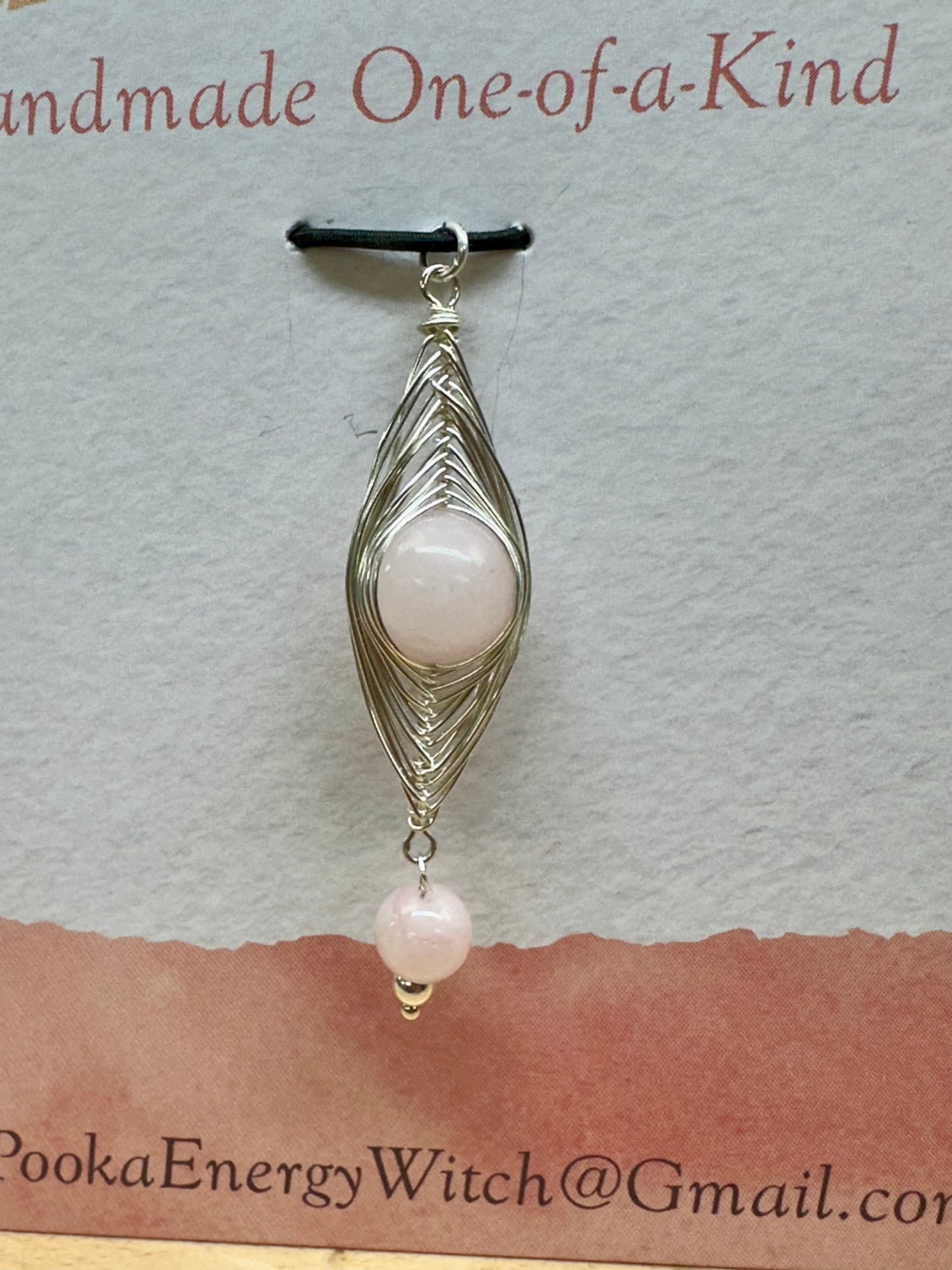 Pooka the Energy Witch - Sterling Silver Wire Wrap Pendant - Rose Quartz