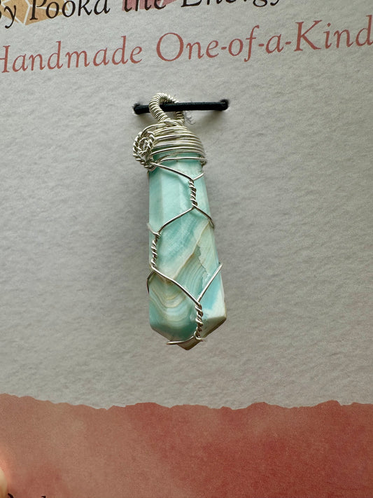 Pooka the Energy Witch - Sterling Silver Wire Wrap Pendant - Calcite - Cancer