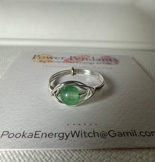 Pooka the Energy Witch - Wire Wrap Ring - Silver Colored Wrap  - Aventurine