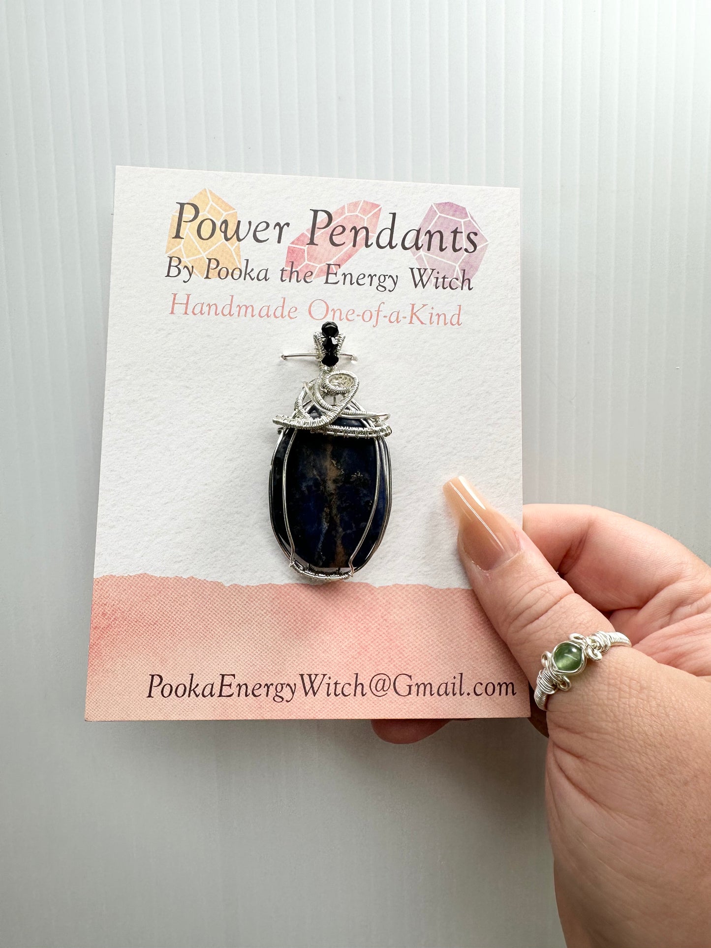 Pooka the Energy Witch - Wire Wrap Pendant - Lapis - Wrap with Beads - Gemini, Leo