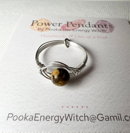 Pooka the Energy Witch - Wire Wrap Ring - Silver Colored Wrap  - Picture Jasper