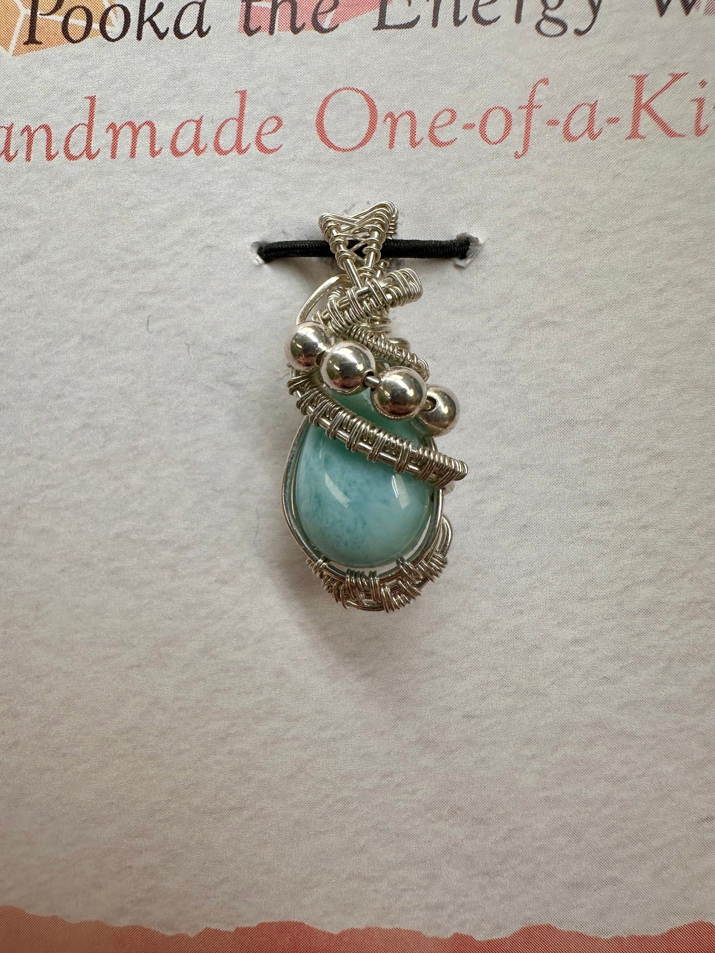 Pooka the Energy Witch - Sterling Silver Wire Wrap Pendant - Larimar