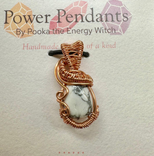 Pooka the Energy Witch - Copper Wire Wrap Petite Pendant - Howlite - Scorpio, Gemini, Virgo