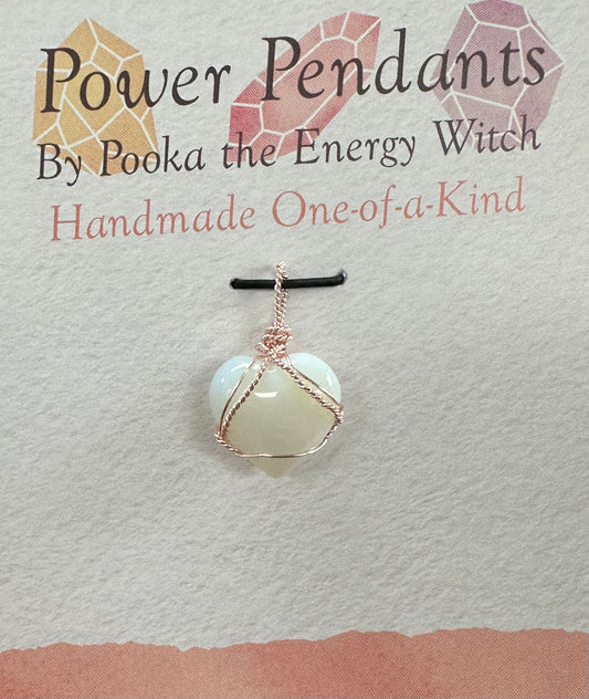 Pooka the Energy Witch - Wire Wrap Pendant - Opalite Heart with Copper Wire - Cancer