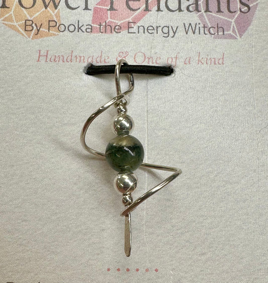 Pooka the Energy Witch - Sterling Silver Wire Wrap Pendant - Moss Agate Helix -  Virgo, Gemini