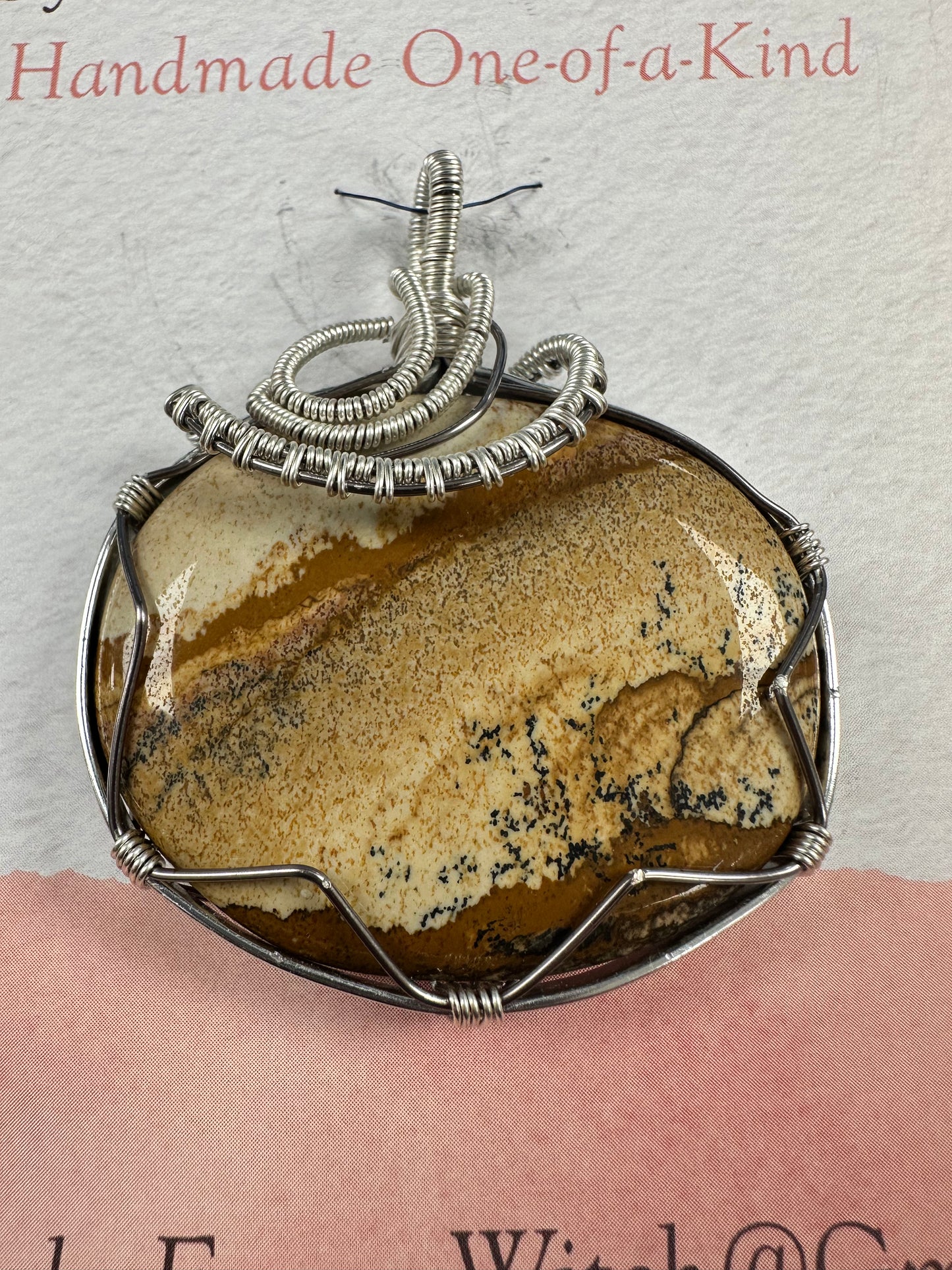 Pooka the Energy Witch - Wire Wrap Pendant - Picture Jasper