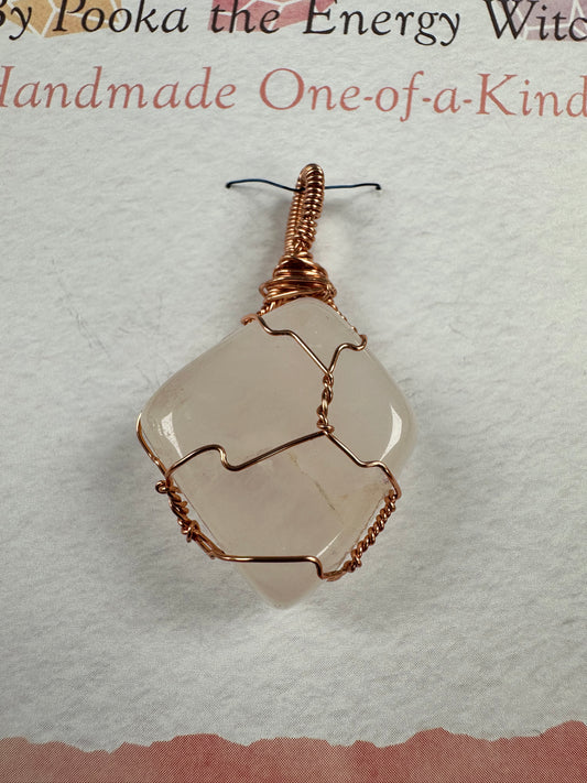 Pooka the Energy Witch - Wire Wrap Pendant - Rose Quartz - Pisces, Taurus, Cancer