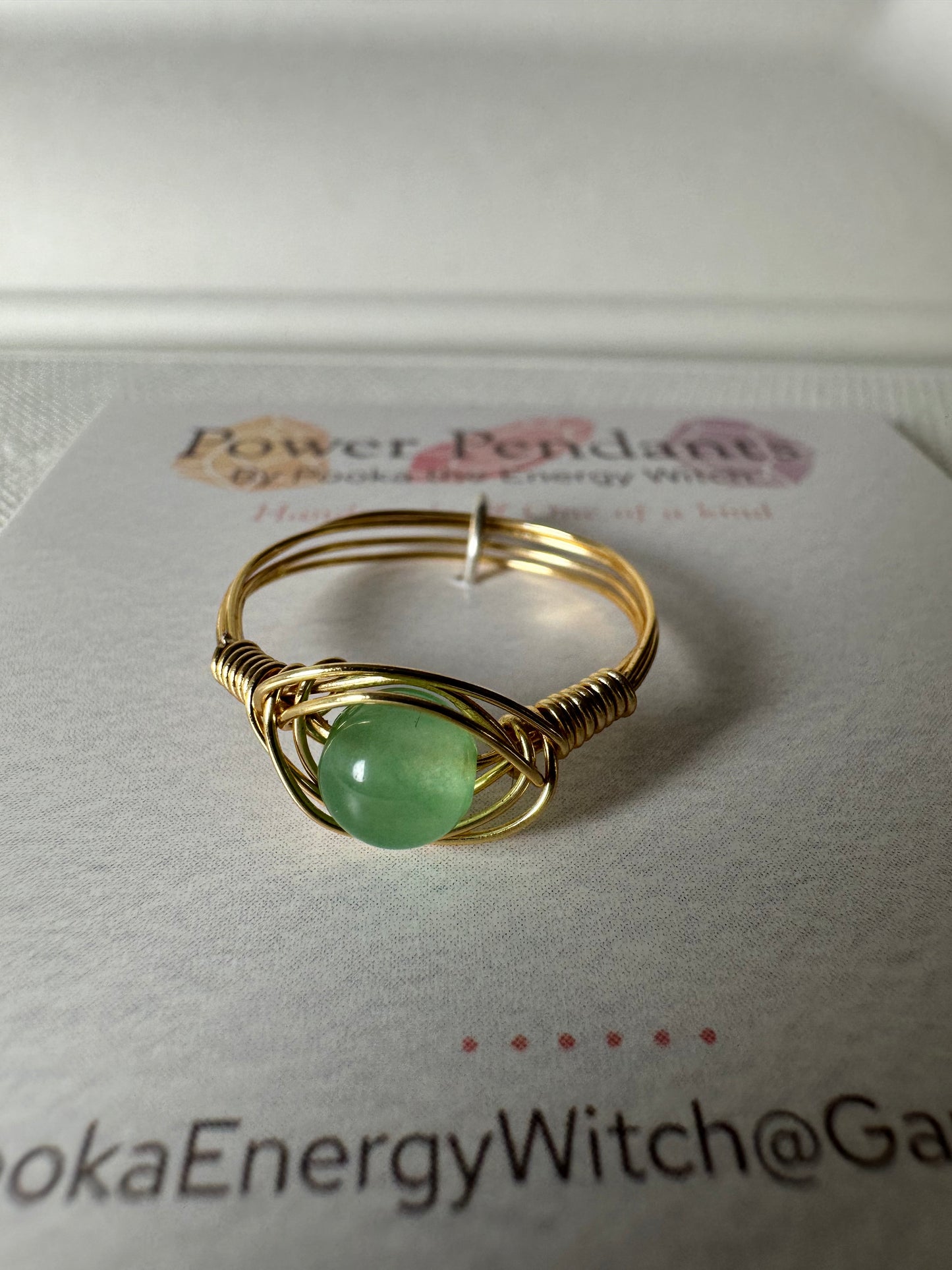 Pooka the Energy Witch - Wire Wrap Ring - Gold Colored Wrap  - Aventurine