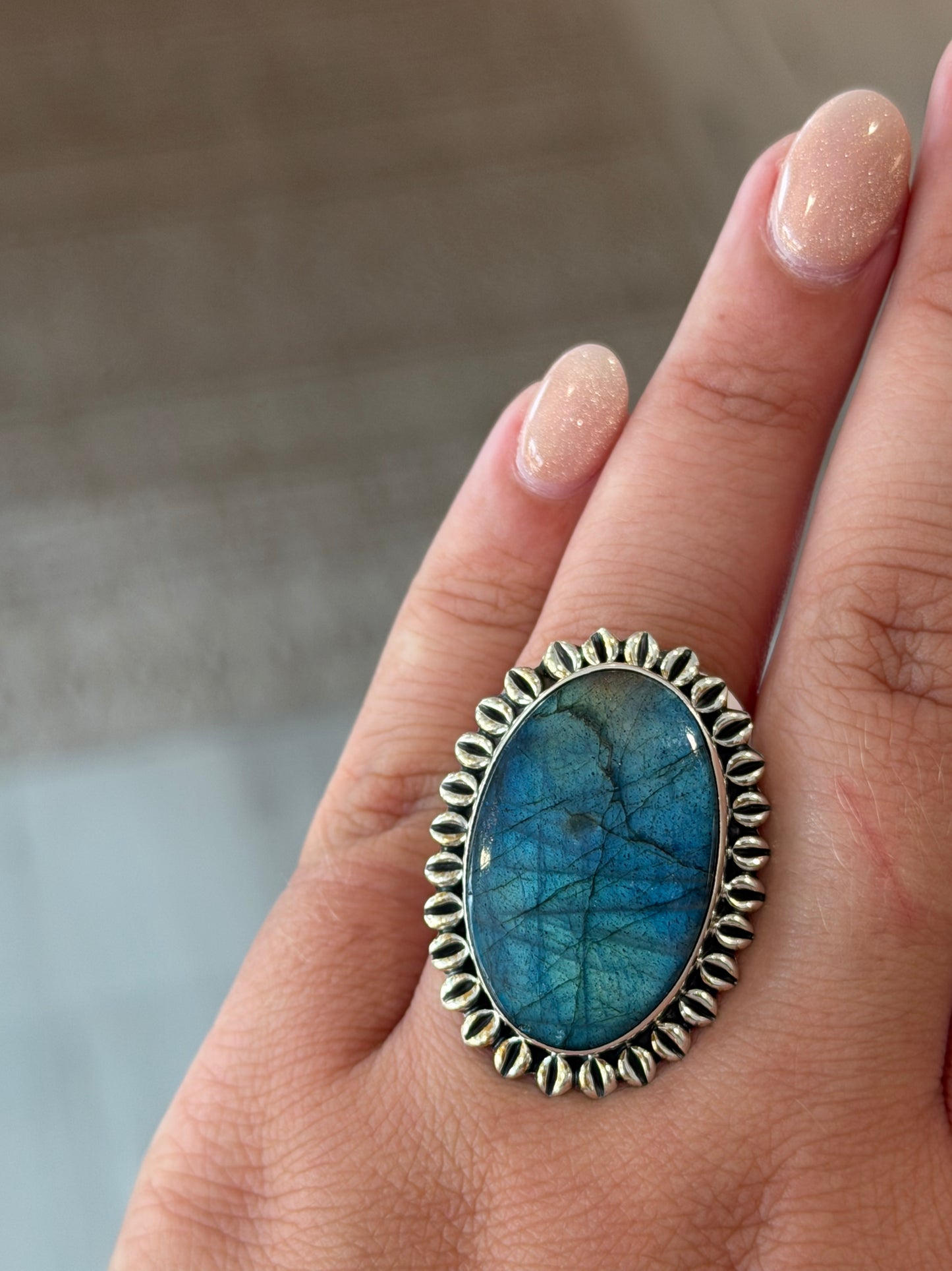 Handmade Labradorite Ring - Sterling Silver Size 8