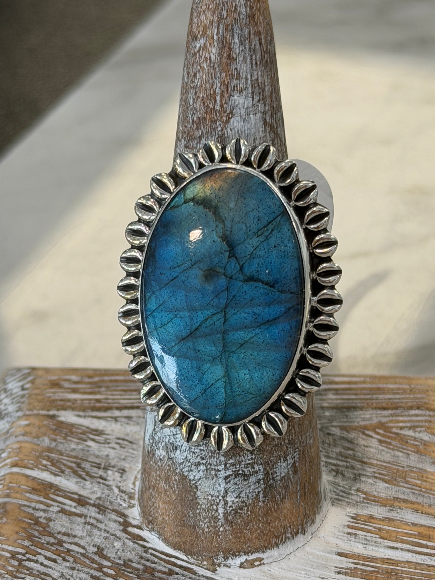 Handmade Labradorite Ring - Sterling Silver Size 8
