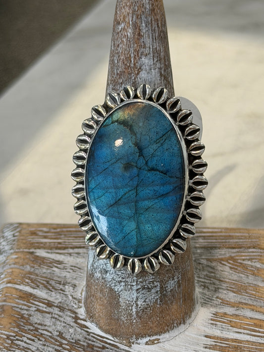 Handmade Labradorite Ring - Sterling Silver Size 8