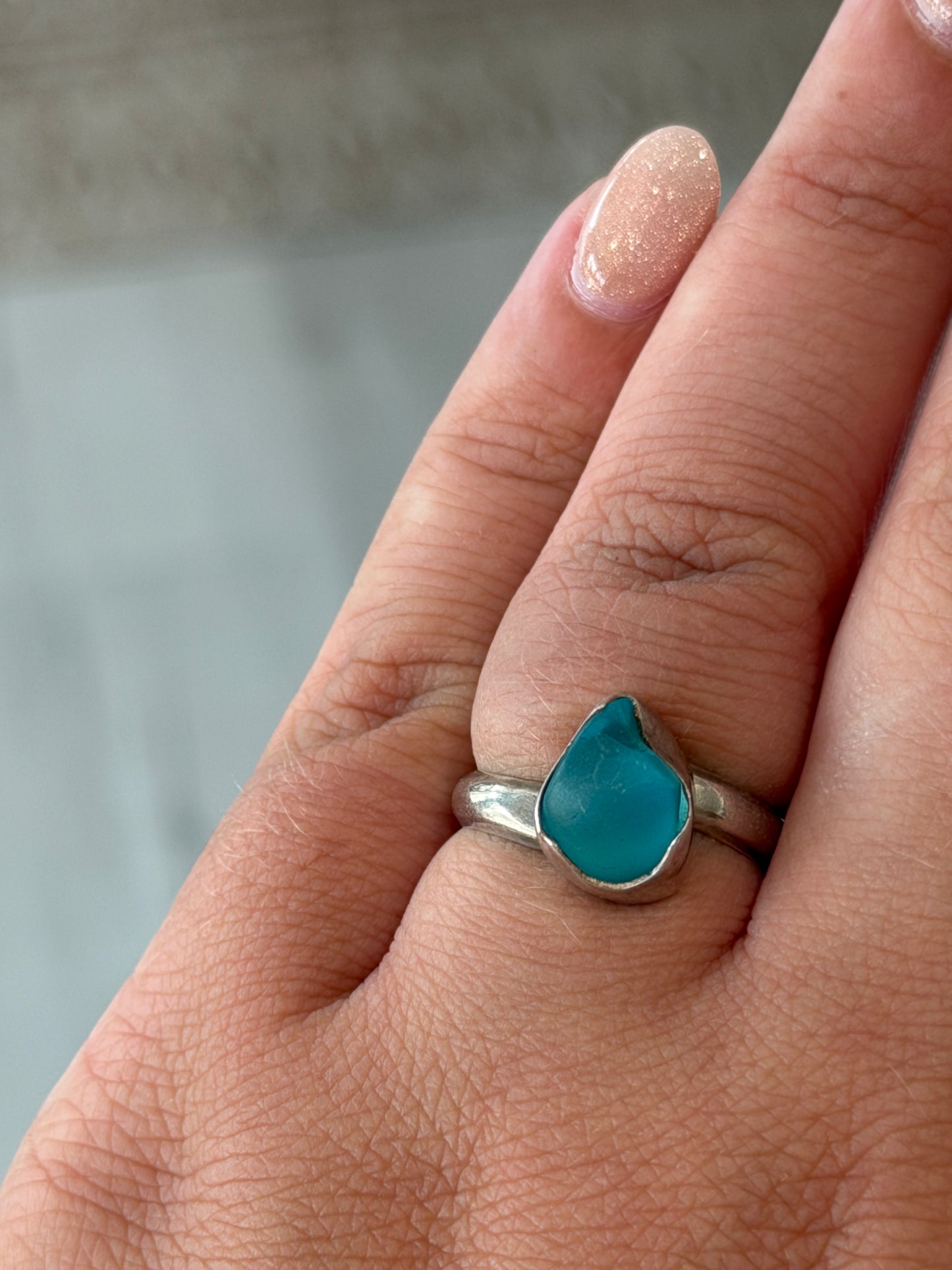 Handmade Sea Glass Ring - Sterling Silver, Adjustable
