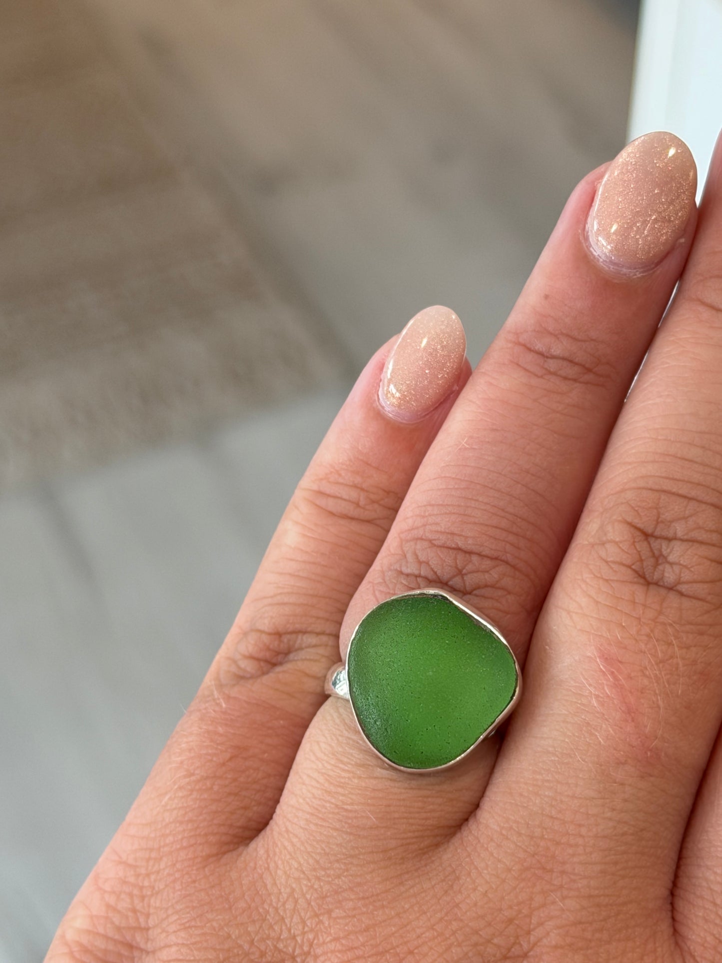 Handmade Sea Glass Ring - Sterling Silver, Adjustable