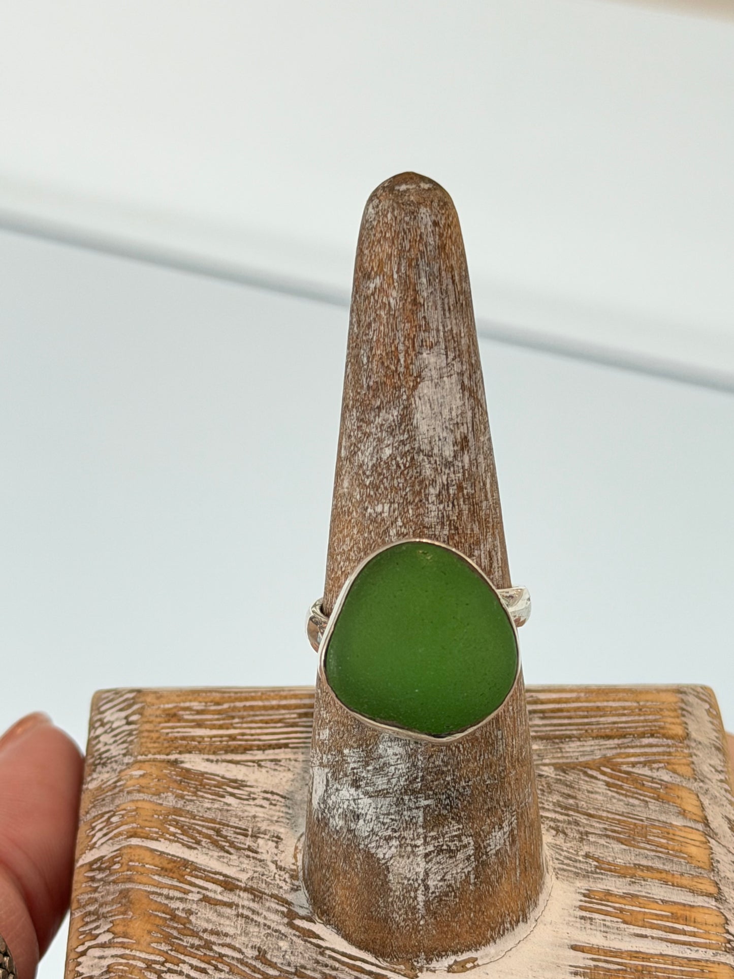 Handmade Sea Glass Ring - Sterling Silver, Adjustable