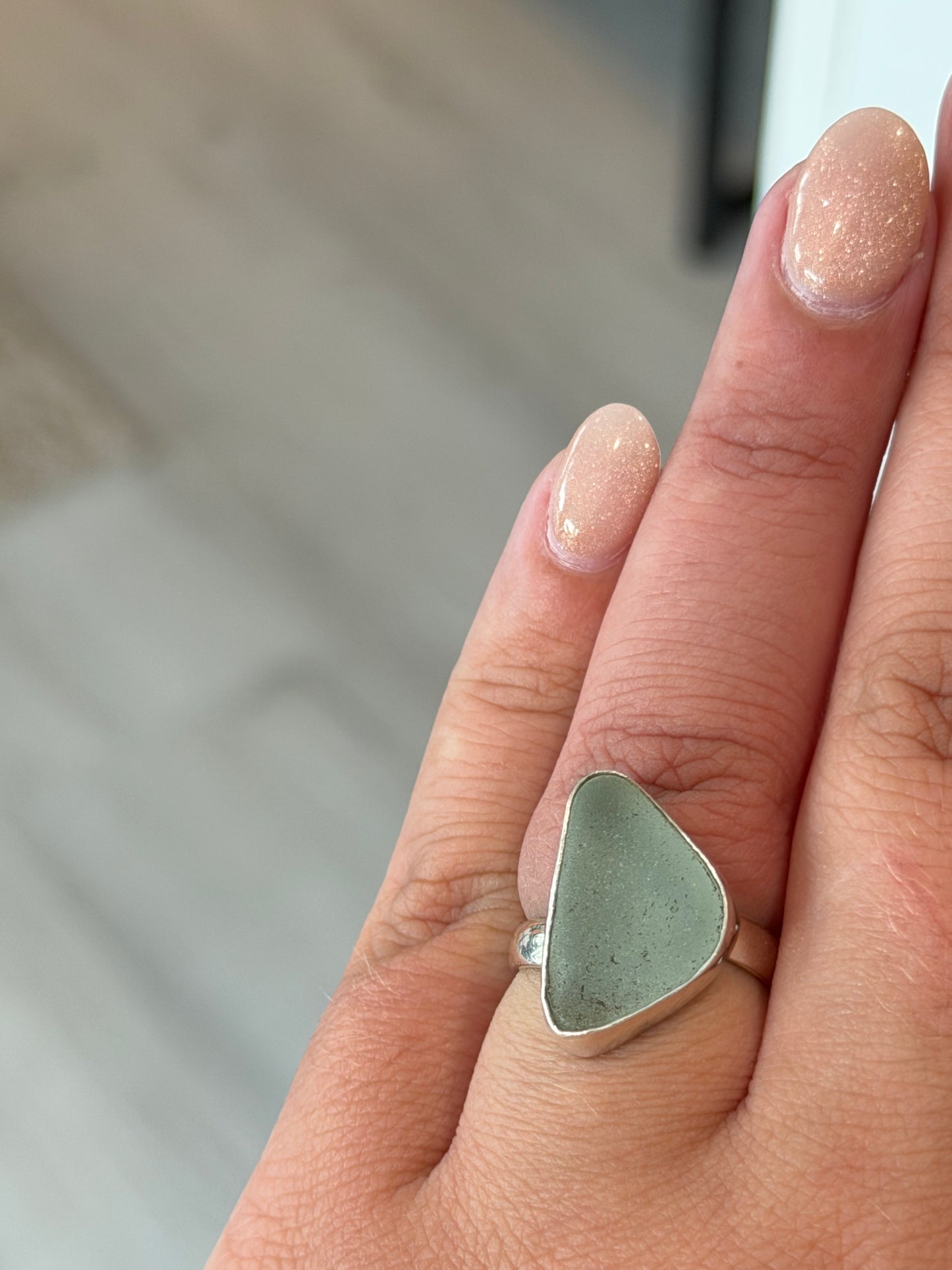 Handmade Sea Glass Ring - Sterling Silver, Adjustable
