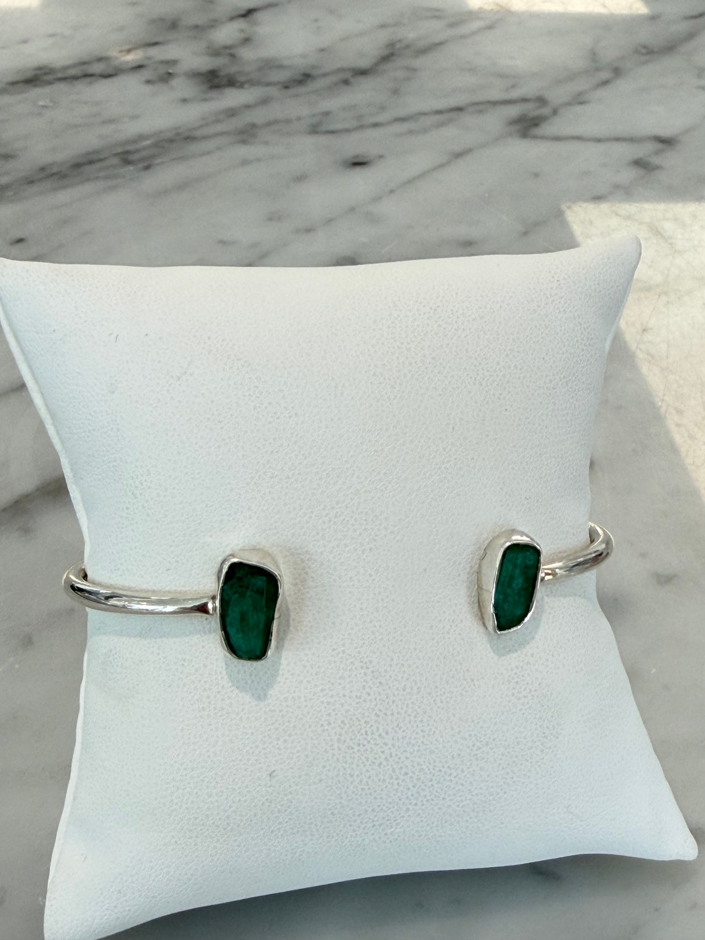 Handmade Raw Emerald Cuff - Sterling Silver