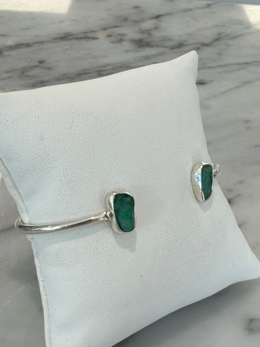 Handmade Raw Emerald Cuff - Sterling Silver