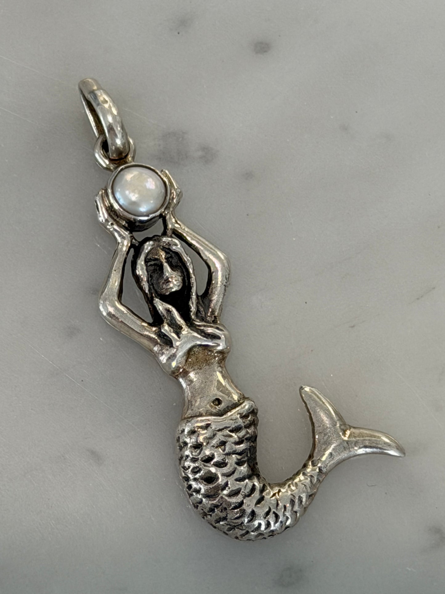 Handmade Mermaid Pendant - Sterling Silver, Freshwater Pearl