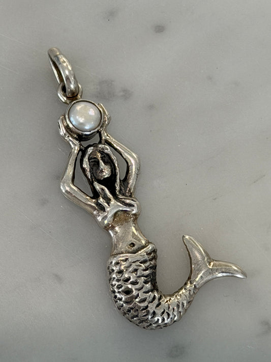 Handmade Mermaid Pendant - Sterling Silver, Freshwater Pearl
