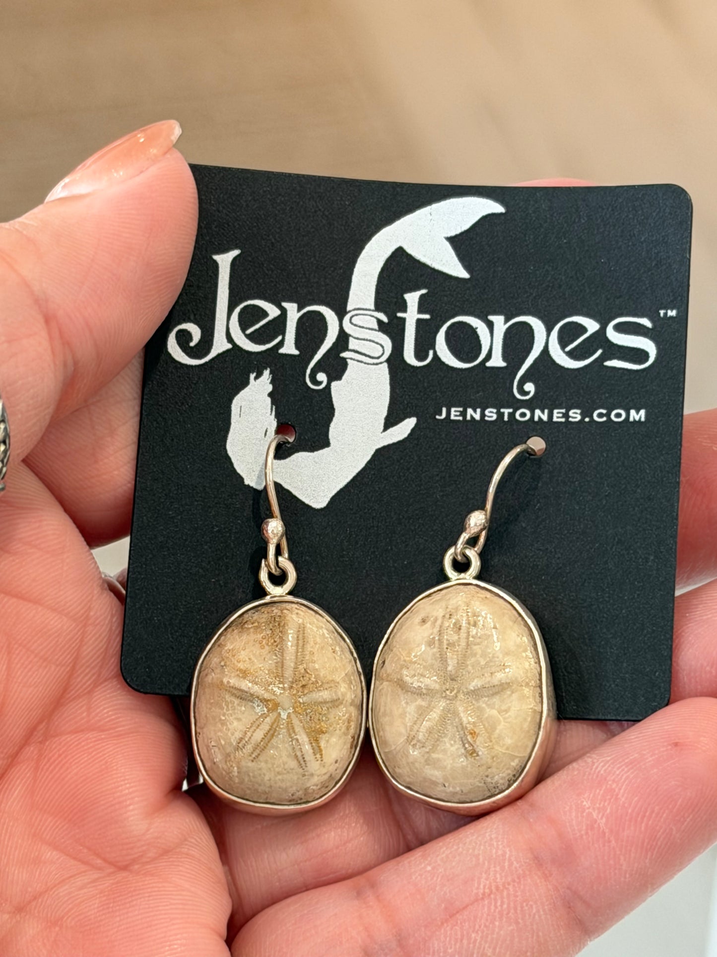 Handmade Fossilized Sand Dollar Earrings - Sterling Silver