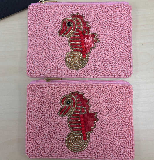 Seed Beaded Sea Life Sea Horse Coin Purse