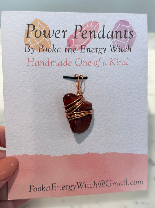 Pooka the Energy Witch - Copper Wire Wrap Pendant - Red Jasper