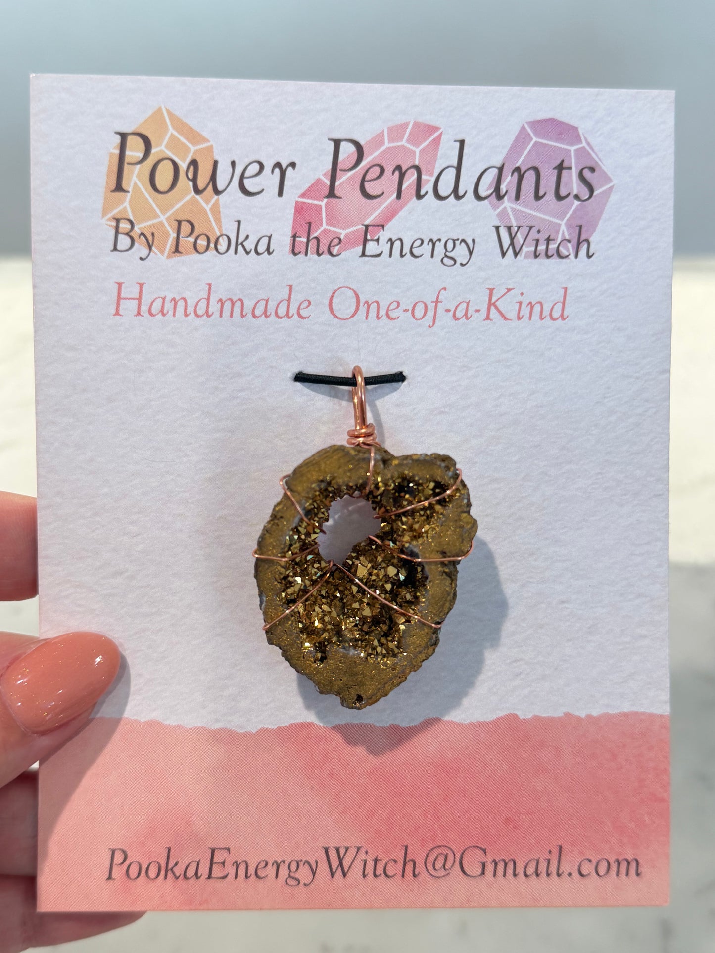 Pooka the Energy Witch - Copper Wire Wrap Pendant - Quartz Geode