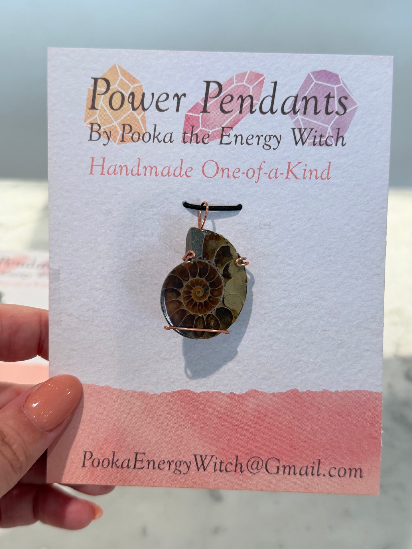 Pooka the Energy Witch - Copper Wire Wrap Pendant - Ammonite