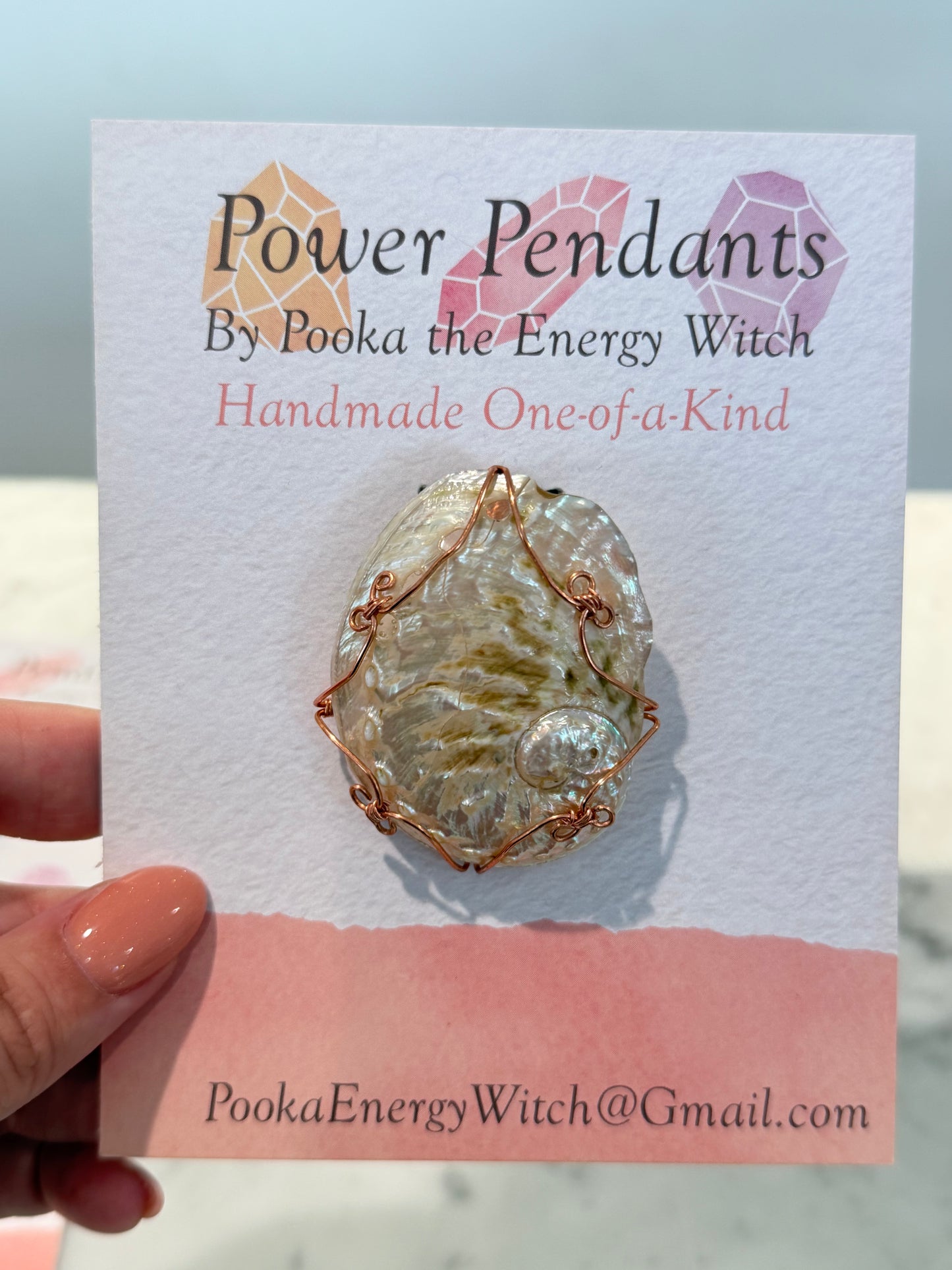 Pooka the Energy Witch - Copper Wire Wrap Pendant - Vietnamese Abalone
