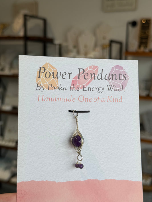 Pooka the Energy Witch - Sterling Silver Wire Wrap Pendant - Amethyst