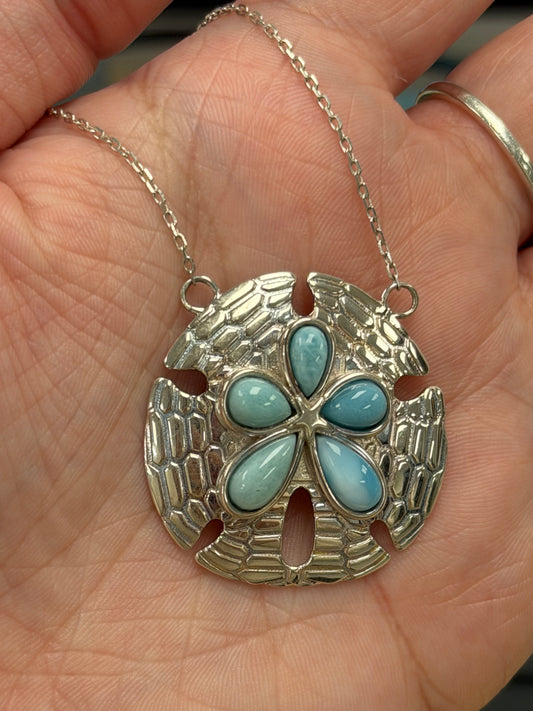 Sample Sale Necklace - Larimar Sanddollar