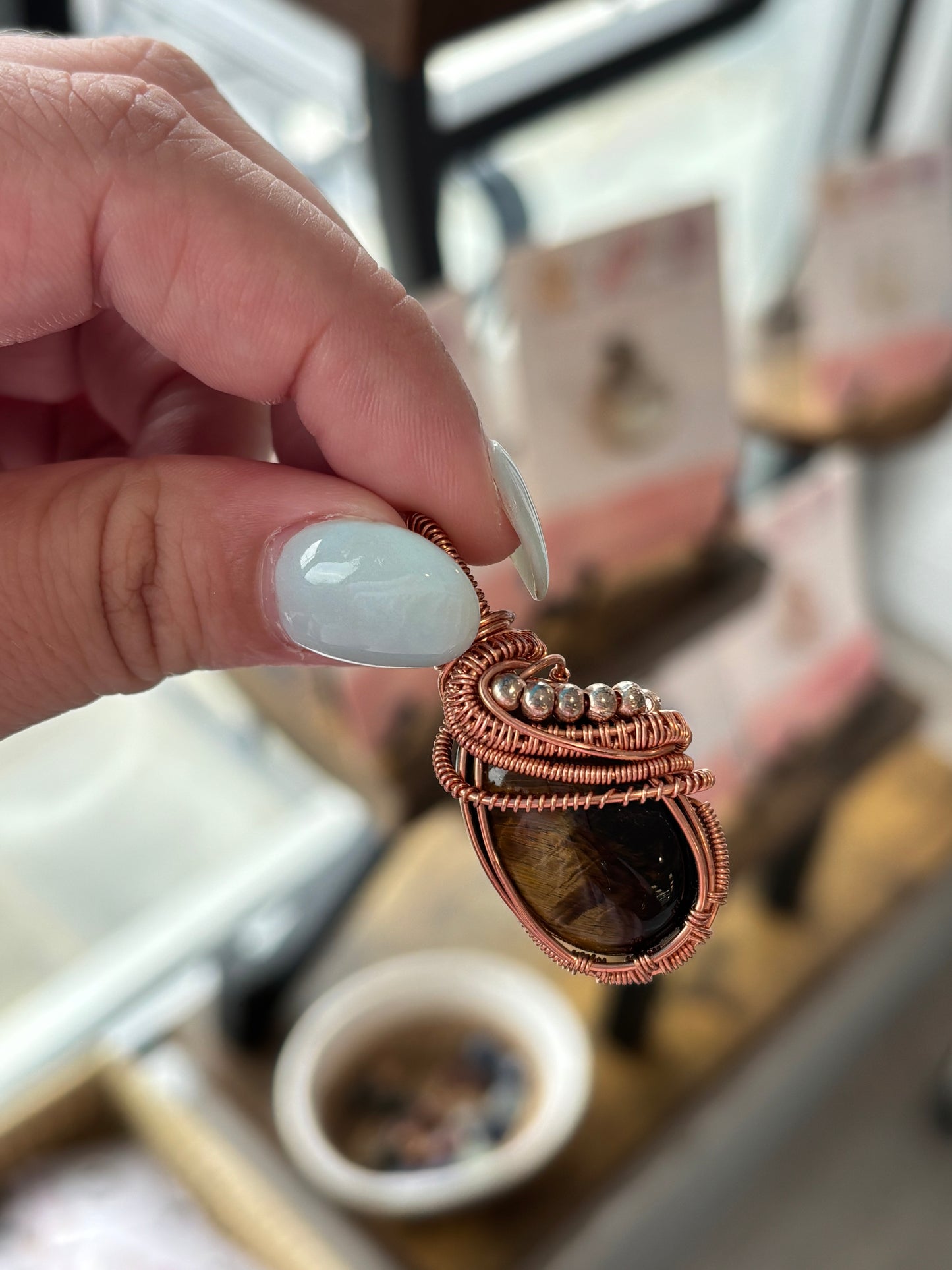 Pooka the Energy Witch - Copper Wire Wrap Pendant - Tiger's Eye - Leo and Capricorn