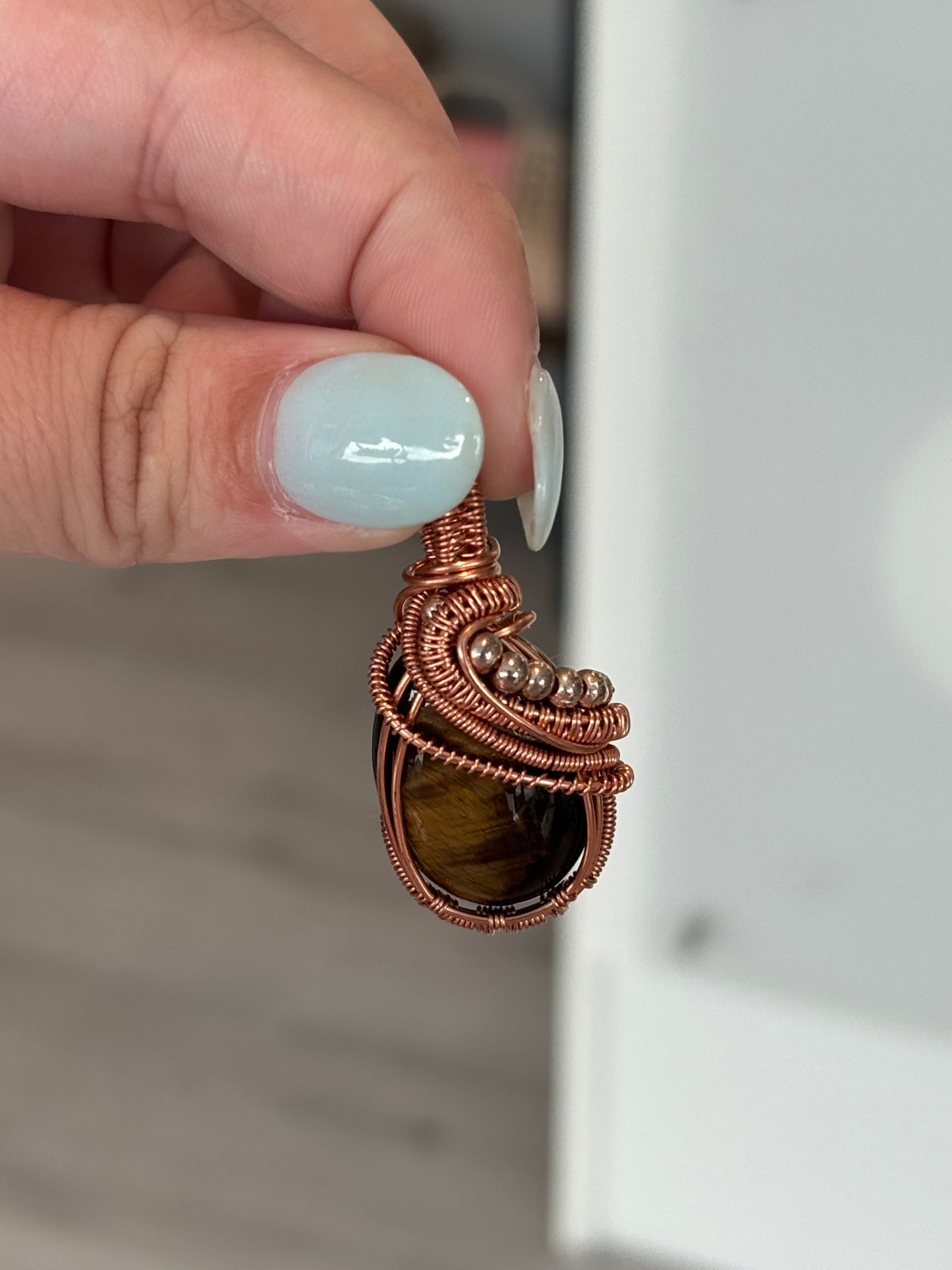 Pooka the Energy Witch - Copper Wire Wrap Pendant - Tiger's Eye - Leo and Capricorn