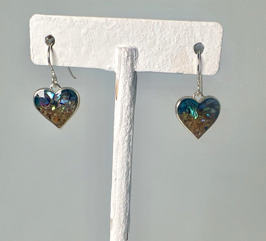 Full Heart Earrings - Abalone Gradient w/ Hills Beach ME Sand