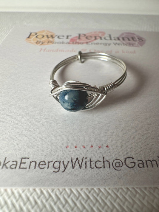 Pooka the Energy Witch - Wire Wrap Ring - Silver Colored Wrap  - Imperial Jasper