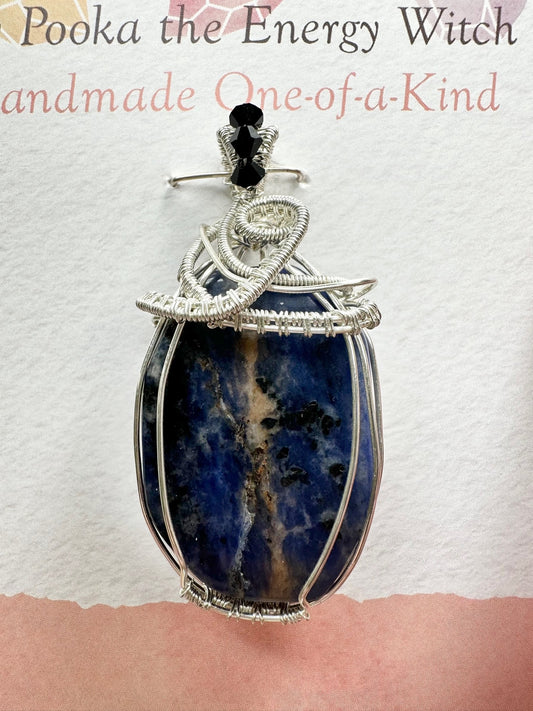 Pooka the Energy Witch - Wire Wrap Pendant - Lapis - Wrap with Beads - Gemini, Leo