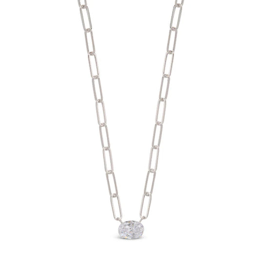 Solitaire Crystal Link Necklace - Silver