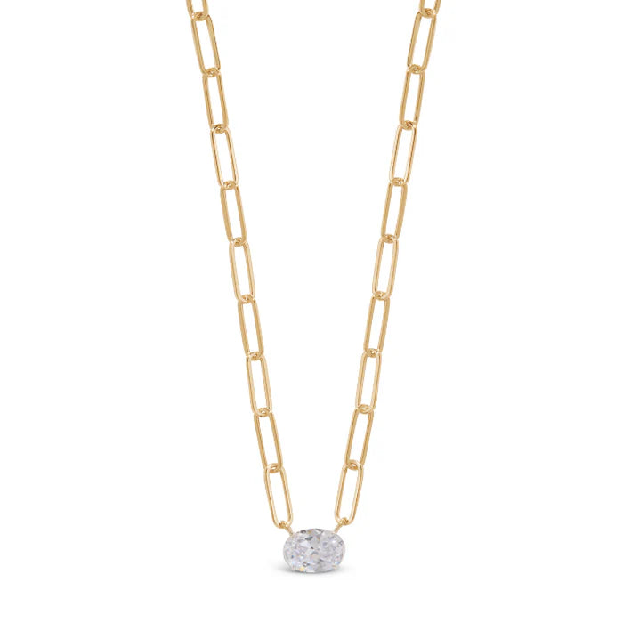 Solitaire Crystal Link Necklace - Gold