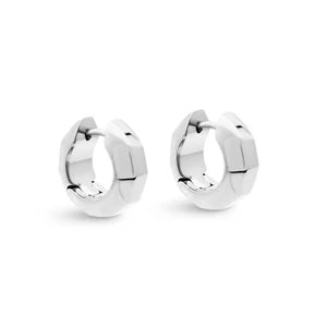 Geo Hoop Earrings Silver
