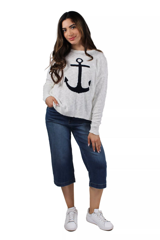 K&C Clothing - White Anchor Sweater