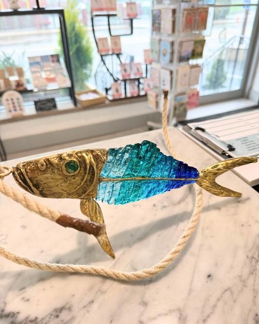 Medium Santorini Blue Glass Fish Sculpture