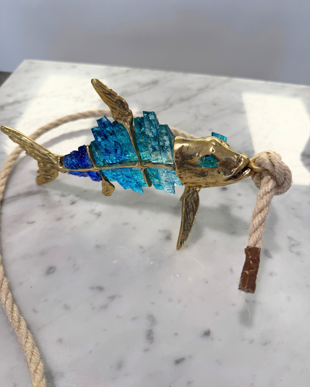 Small Santorini Blue Glass Fish Sculpture