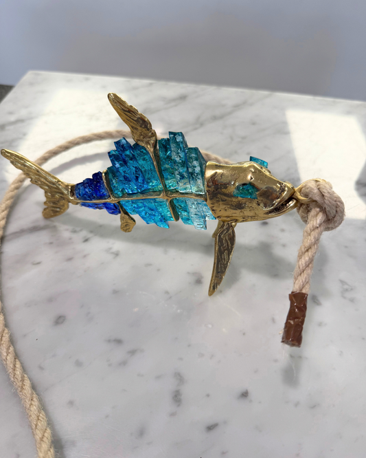 Small Santorini Blue Glass Fish Sculpture