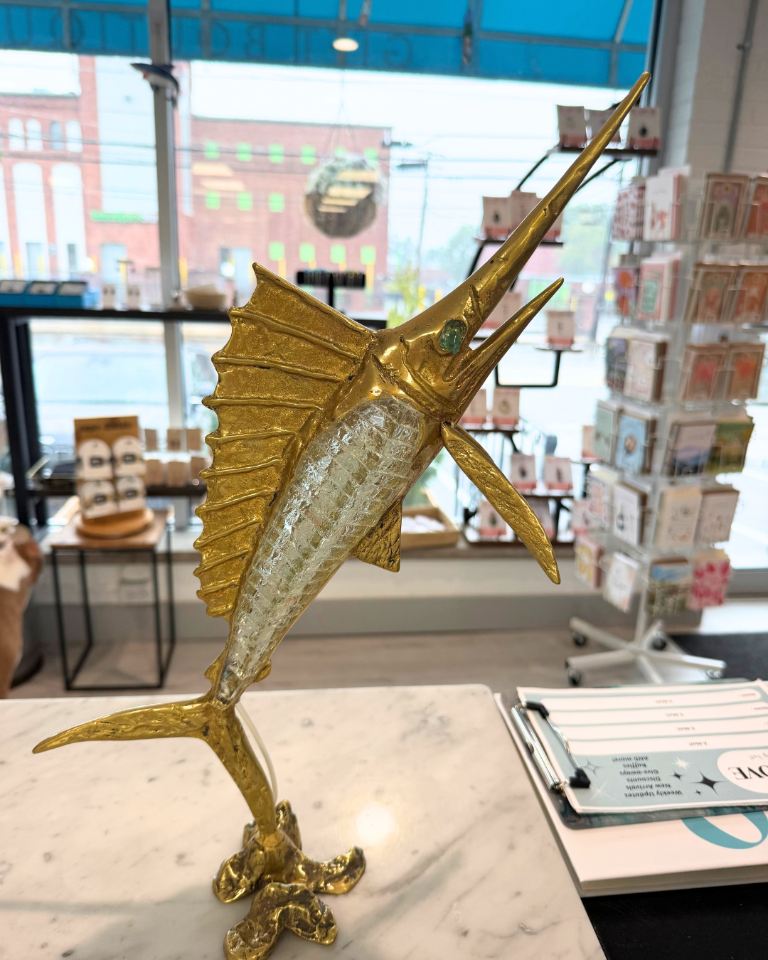 Large Santorini Glass Marlin Fish Sculpture (Lights up!)