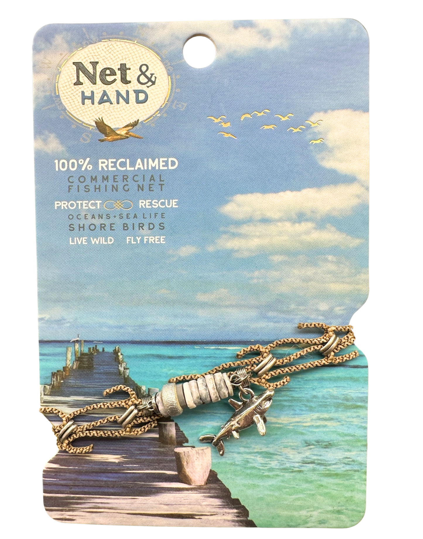 Net & Hand Reclaimed Fishing Net Bracelet - Silver Shark